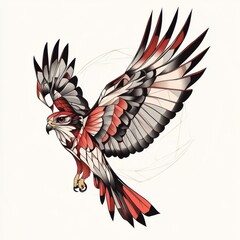 Obraz premium Triangle pattern with had drawn falcon. Sketch for print t shirt and tattoo art. coloring book.Sacred geometry. Masonic symbol. Eye of providance. boho chic. Astrology, alchemy, esoteric, occultism.