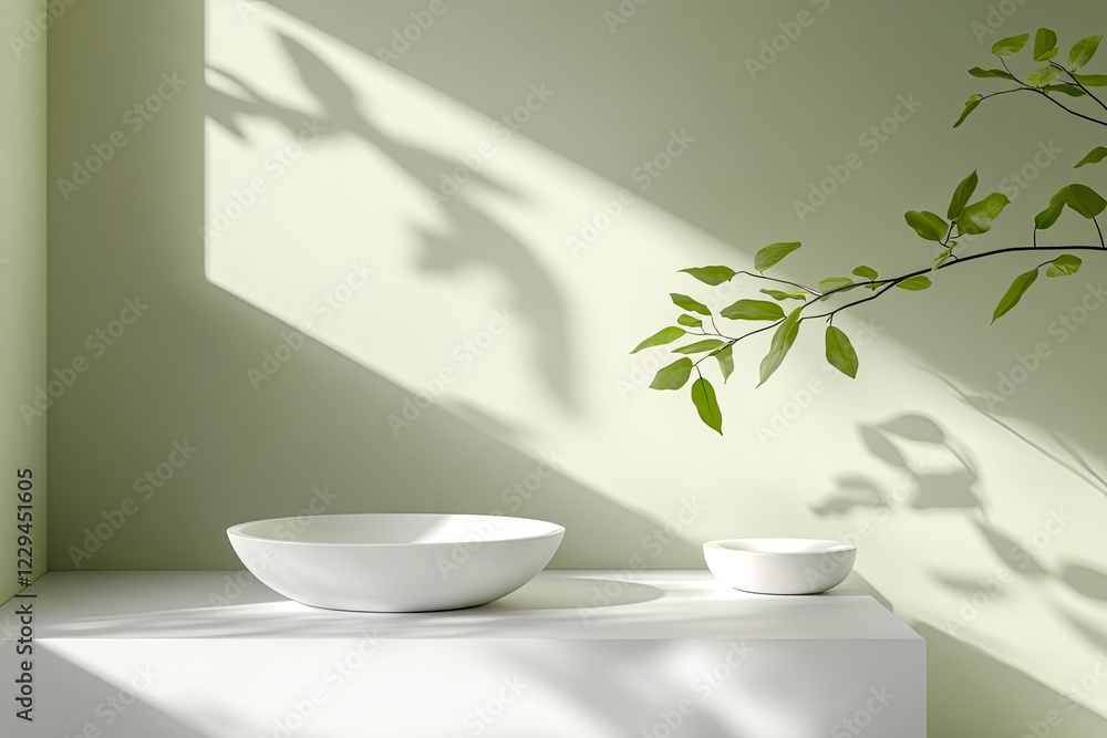 Poster abstract minimal background with geometric shapes and podium for product display presentation. 3d re