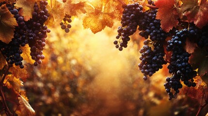 Harvesting grapes in a vineyard at sunset nature serene atmosphere