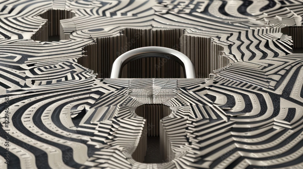 Poster abstract representation of a padlock surrounded by intricate patterns, symbolizing security and prot