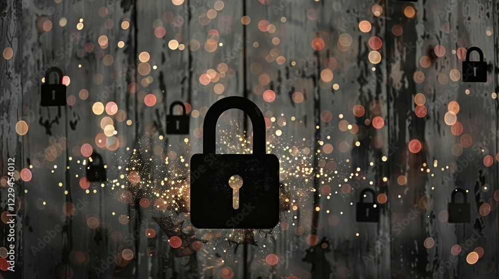 Aufkleber abstract representation of security with padlocks and bokeh lights on a textured background