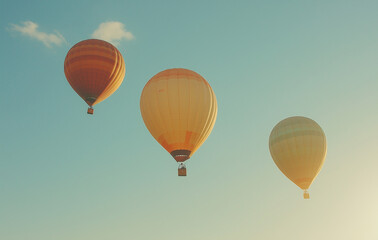 Obraz premium Colorful balloons flying in the sky on a sunny day. Vintage color tone. Retro style.
