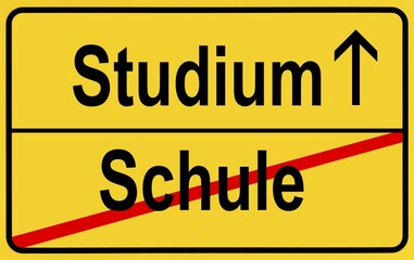 Sign, city limit, symbolic image for the transition from Schule or school to Studium or academic studies