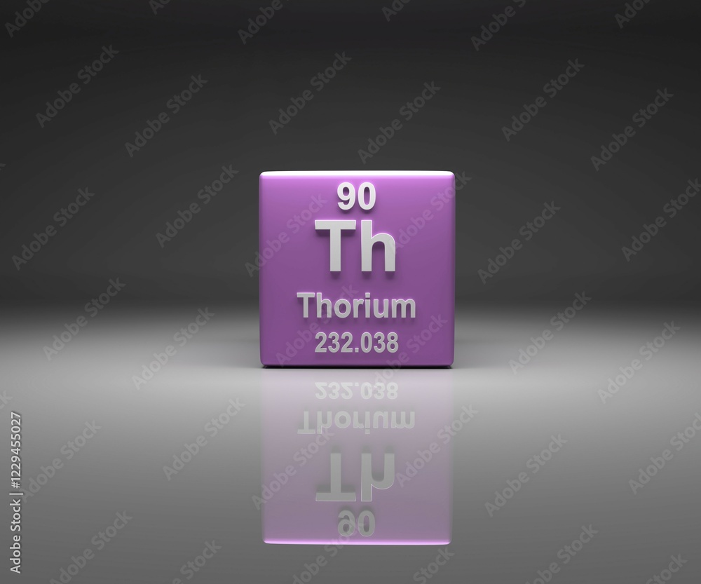 Poster cube with thorium number 90 periodic table, 3d rendering