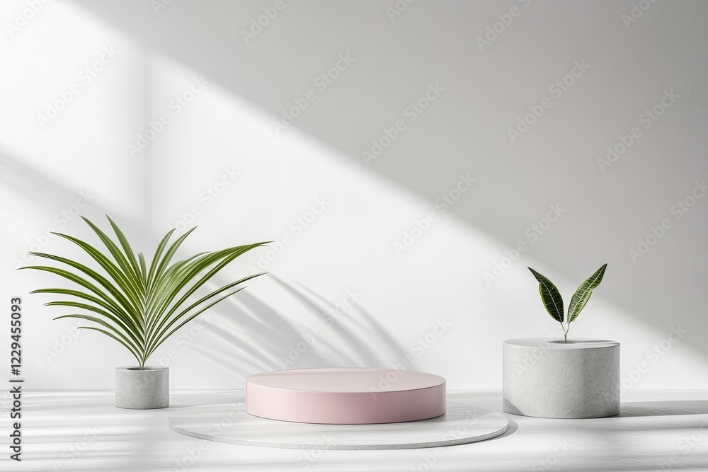 Poster abstract minimal background with geometric shapes and podium for product display presentation. 3d re