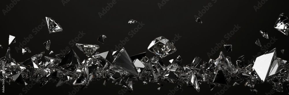 Poster Rendering multiple diamonds in 3D on a dark gray background