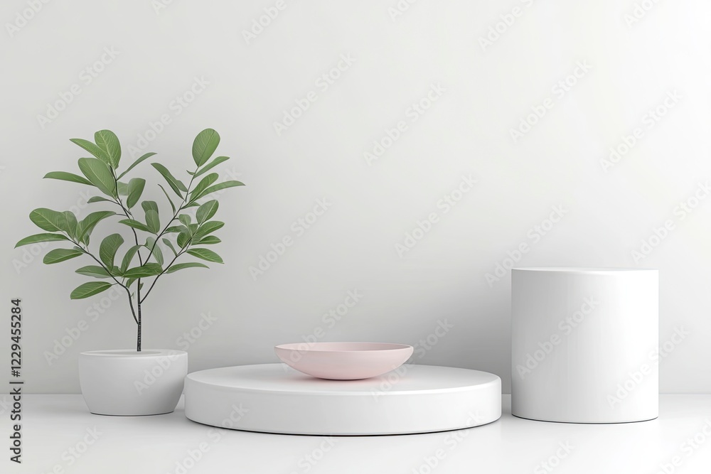 Poster abstract minimal background with geometric shapes and podium for product display presentation. 3d re