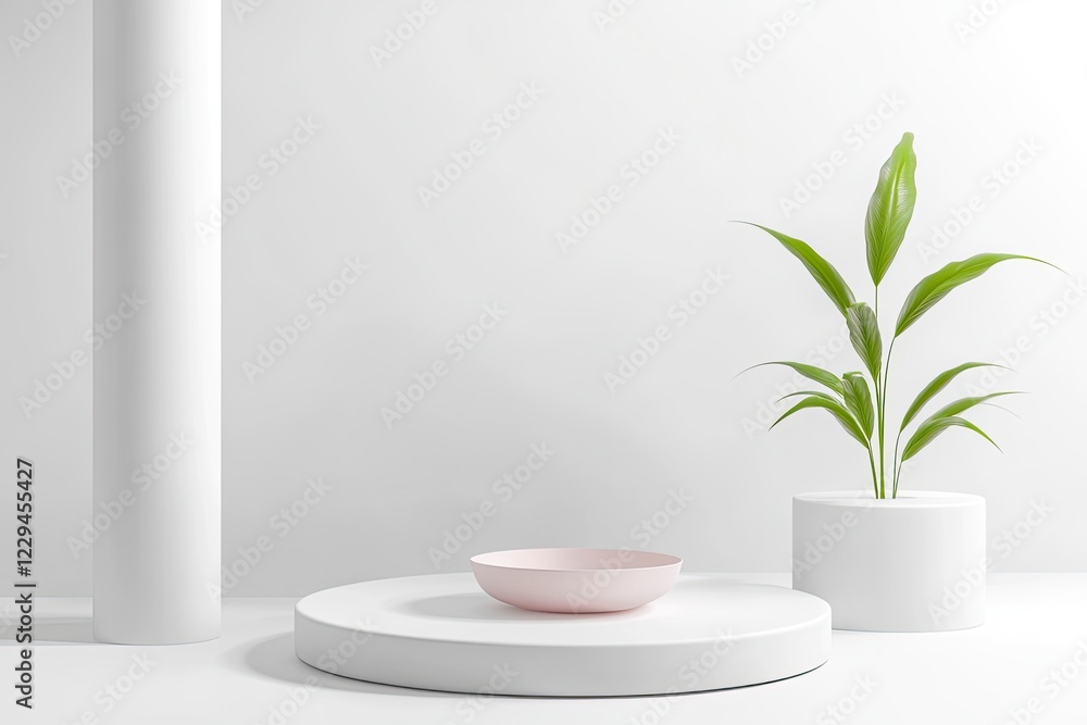 Poster abstract minimal background with geometric shapes and podium for product display presentation. 3d re