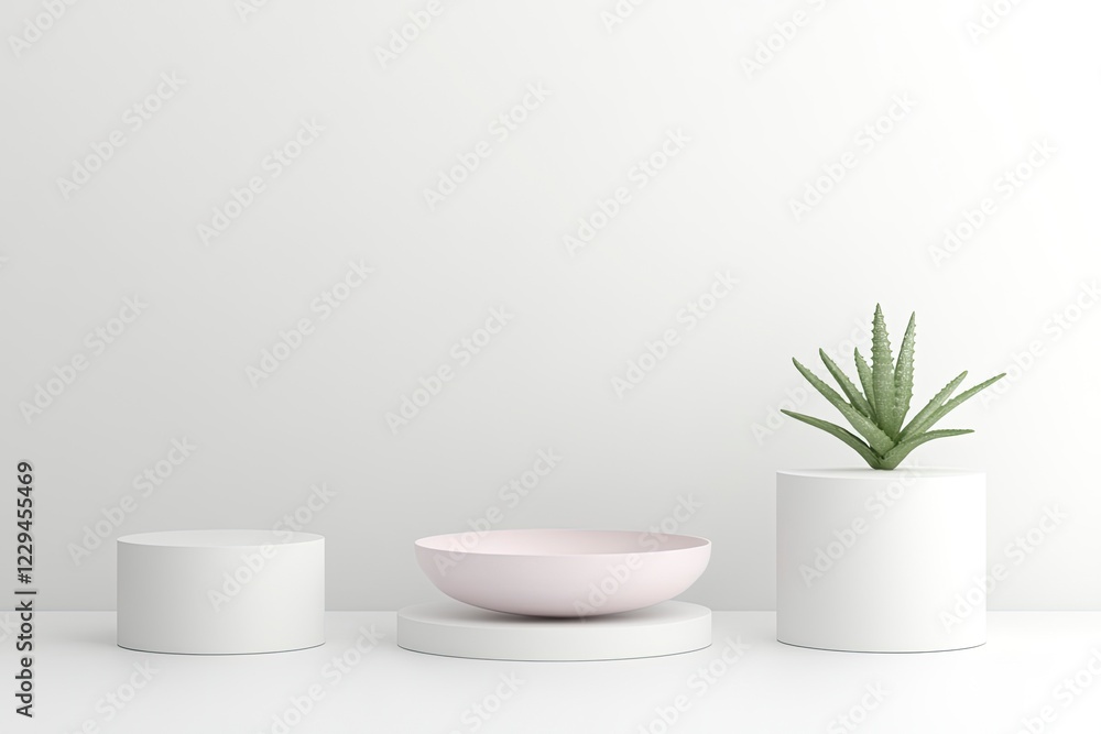 Poster abstract minimal background with geometric shapes and podium for product display presentation. 3d re
