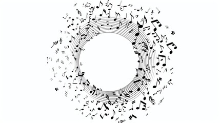 Obraz premium Musical notes in a circle around a white space.