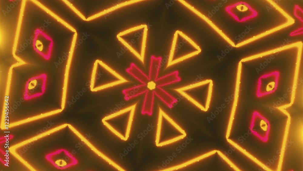 Poster beautiful abstract symmetry kaleidoscope with shiny neon lines, 3d rendering backdrop, computer gene