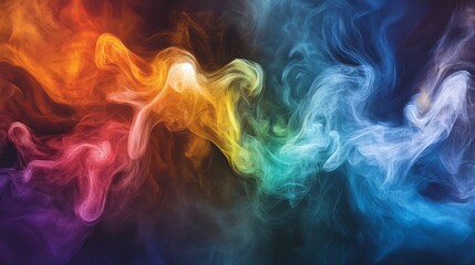 Fototapeta premium A colorful smoke trail with a blue and orange section. The smoke is in the air