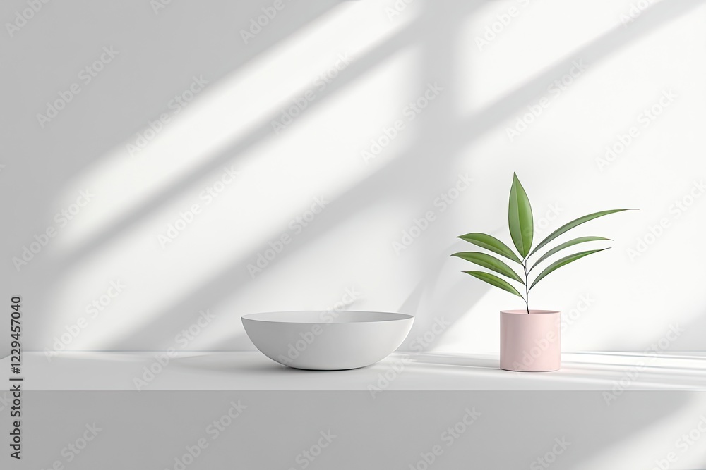 Poster abstract minimal background with geometric shapes and podium for product display presentation. 3d re