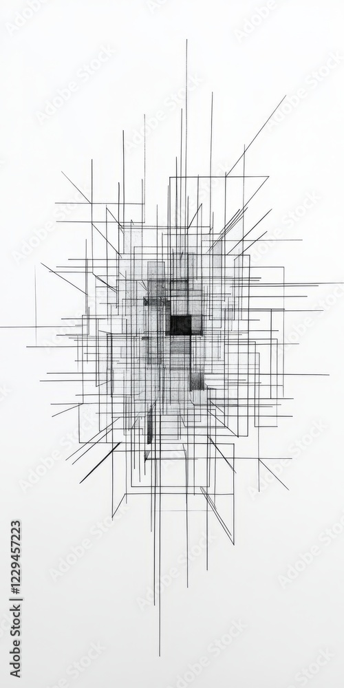 Poster intricate abstract line art featuring intersecting geometric lines on a white background, showcasing