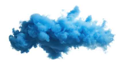 Vibrant blue smoke cloud on transparent background. Transparent background