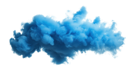 Vibrant blue smoke cloud on transparent background. Transparent background