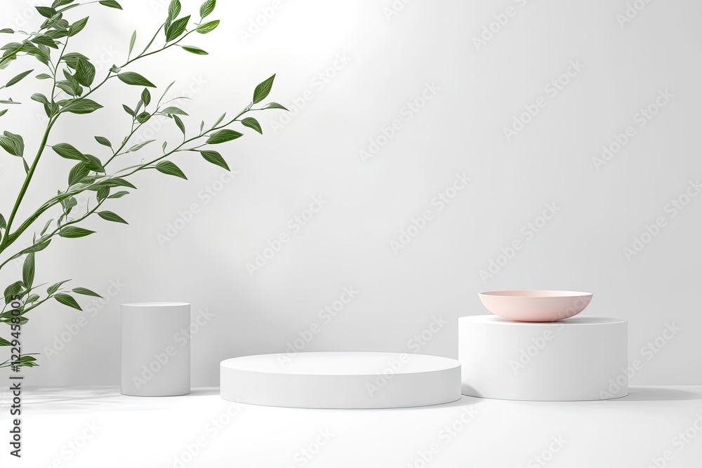 Poster abstract minimal background with geometric shapes and podium for product display presentation. 3d re