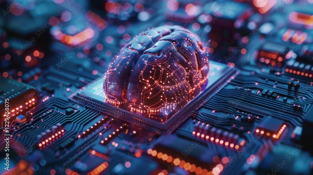 Aufkleber futuristic representation of a brain on a circuit board, symbolizing advanced technology and ai