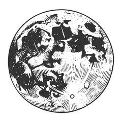 Fototapeta premium the moon, showcasing intricate craters and textures, symbolizing celestial beauty and mystery sketch engraving generative ai vector illustration. Scratch board imitation. Black and white image.