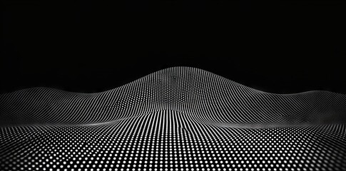 An abstract halftone background featuring a wavy surface composed of gray dots on a white background