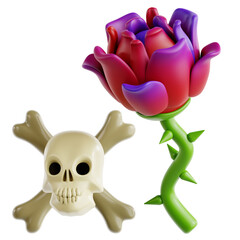 Rose with Skull and Crossbones