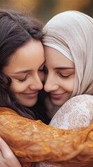 Two close friends sharing a warm embrace.