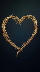 Heart made of twigs on a dark background.