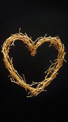 Natural heart-shaped wreath made of twigs.