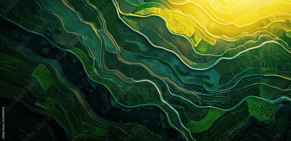 Poster abstract swirling green and gold: a mesmerizing abstract artwork with dynamic swirls of emerald gree