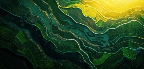 Obraz premium Abstract Swirling Green and Gold: A mesmerizing abstract artwork with dynamic swirls of emerald green and shimmering gold.