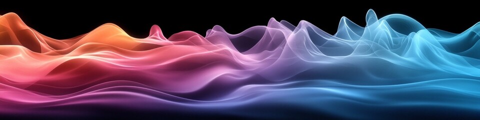 Fototapeta premium Vibrant Transparent Waves of Electric Blue, Magenta, and Orange Flowing Abstract Design on Black