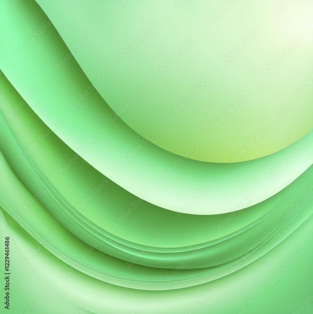 Poster abstract green image emphasizing smooth curves and layering with soft gradient light, ai generated
