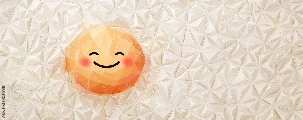 Poster cute and cheerful smiling sun character on textured background with dimensional patterns