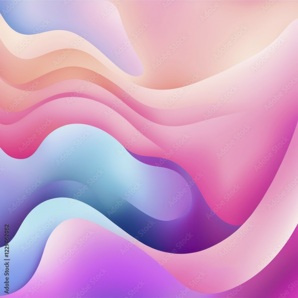 Poster abstract image with smooth curves and fluid shapes in pastel colors forming a gradient, ai generated