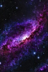 Naklejka premium A vivid nebula radiating intense purple, pink, and blue colors, against a star-filled dark cosmic background, AI generated