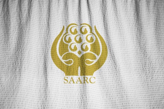 Closeup of Ruffled SAARC Flag, SAARC Flag Blowing in Wind