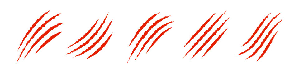 Set of red claws animal scratch vector icons. Cat, tiger, monster scratches paw shapes © Anastasiia