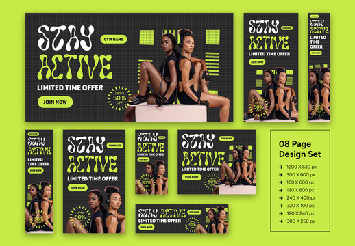 Gym Fitness Web Banner Ads Set Template