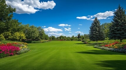 Fototapeta premium Stunning Garden Landscape Under Sunny Sky