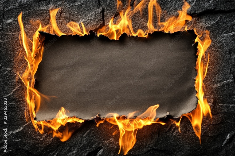 Poster Dynamic Burning Frame With Charred Edges and Fiery Flames
