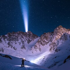 Milky Way and colorful light at mountains. Night colorful landscape. Starry sky with hills....