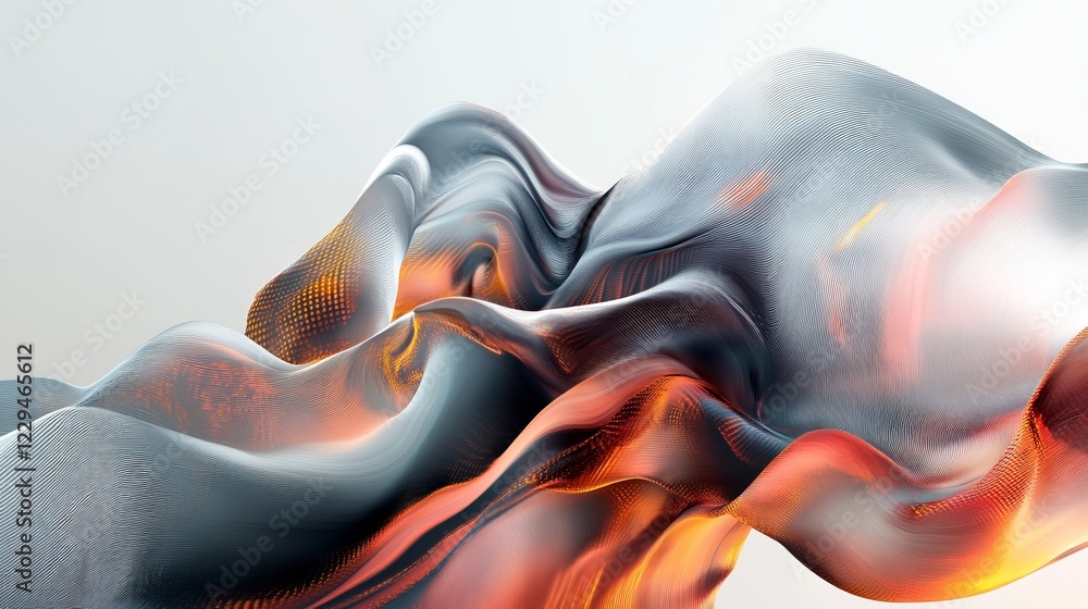 Poster dynamic abstract image of flowing fabric with vibrant colors and textures, creating a wave-like form