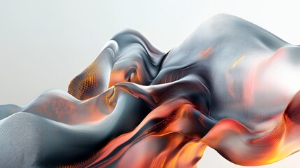 Naklejka premium Dynamic abstract image of flowing fabric with vibrant colors and textures, creating a wave-like formation.