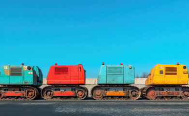 Colorful Heavy Machinery Lineup at a Construction Site