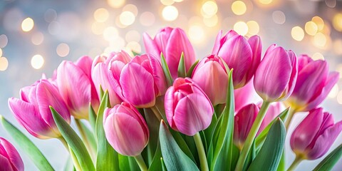 Obraz premium Pink Tulips Bouquet on White Background - Landscape Photography