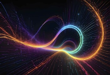 Colorful light trails in an abstract and dynamic design against a dark background, AI generated