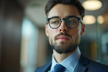 Fototapeta premium Portrait of a banker smiling in a bank branch, Generative AI