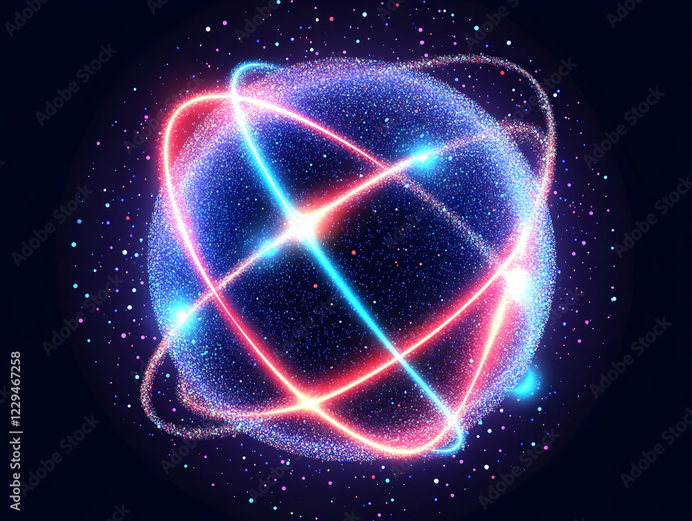 Poster abstract sphere with glowing neon lights and particles creates dynamic visual