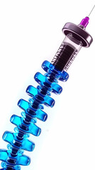3D Illustration of a Syringe with Blue Liquid Dispensing into a Cross-Shaped Structure