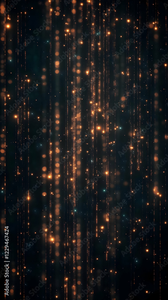 Poster abstract background with golden light trails and sparkling particles flowing downward